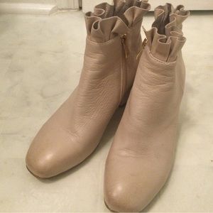 Anthropologie Silent D Antigua leather ruffle boots.